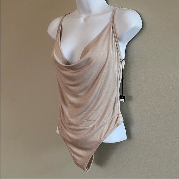 Olympia Theodora Cowl Neck Bodysuit in Champagne NWT - Picture 2 of 4